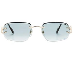 Cartier Rimless Sunglasses with Light Blue Gradient Lenses and Gold Bridge